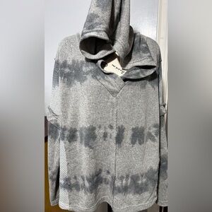 NWOT POL Large Grey Tie Dye Hooded Sweater